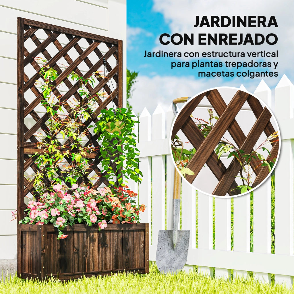 Fioriera per Giardino con Griglia di Legno ¨C Zephmum ¨C 72,5x31,5x149,5 cm Carbonizzato
