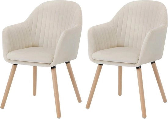 Set di 2 Sedie da Cucina - Pelle soffice con bracciali - Design ergonomico - Struttura in legno stabile - Per cucina, sala da pranzo o soggiorno - Cremewit - 50x42x81 cm