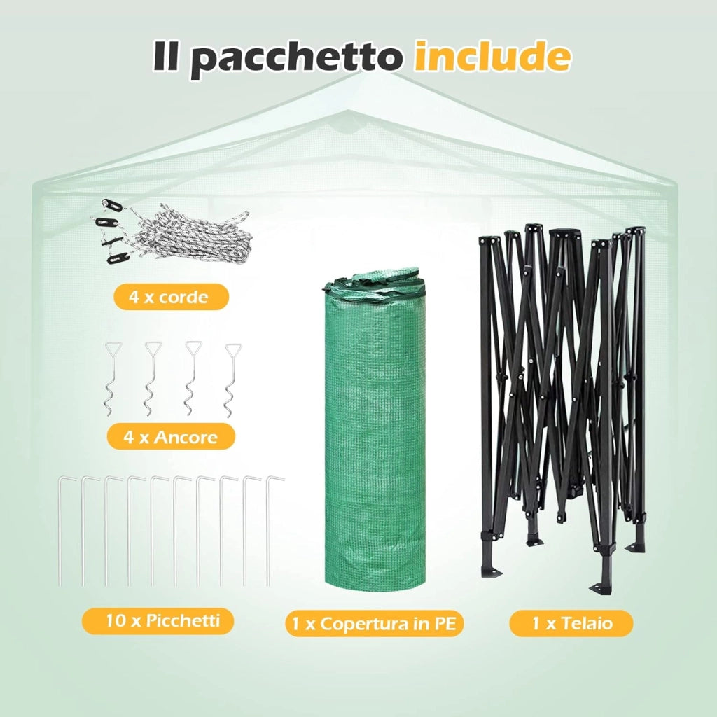Serra per da Giardino 180 x 250 x 230 cm, Serra per Orto e Piante con Telaio Robusto, 2 Finestre Grandi e 2 Porte Arrotolabili con Doppia Cerniera, Serra da Eterno Pieghevole