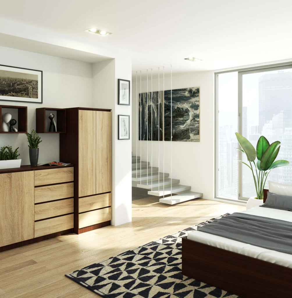 Armadio AKORD S60 Wengé 60 cm 2 ante 2 cassetti inserto frontale Sonoma Quercia 60x51x180 cm