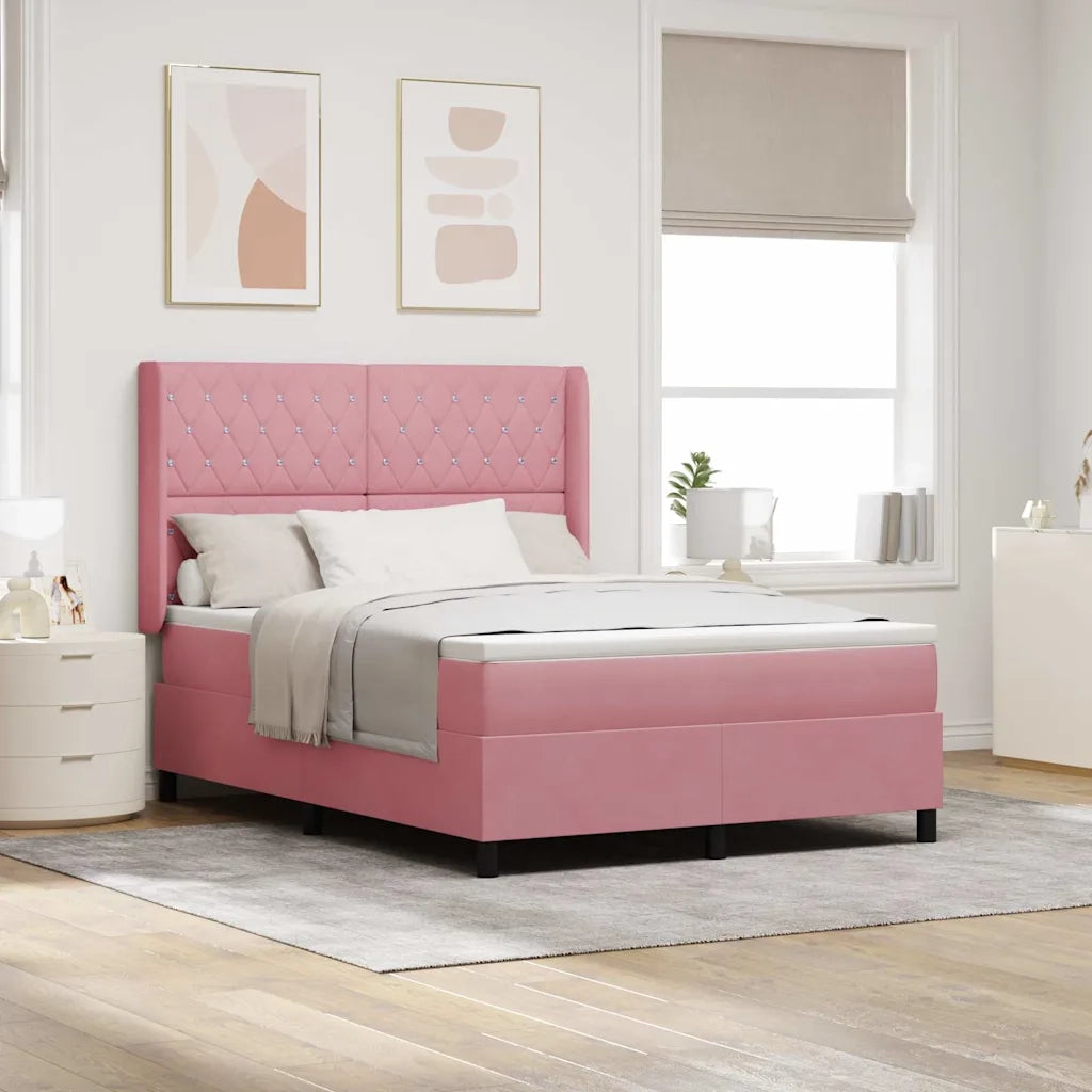 Letto a molle con strisce LED Rosa 140 x 190 cm Velluto 3343813