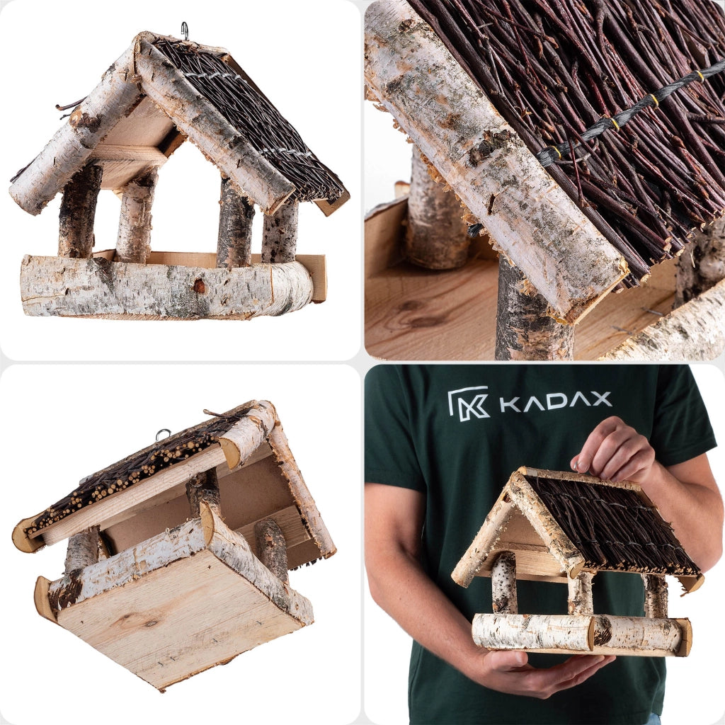 KADAX Grande mangiatoia per uccelli in legno da appendere, decorazione da giardino.