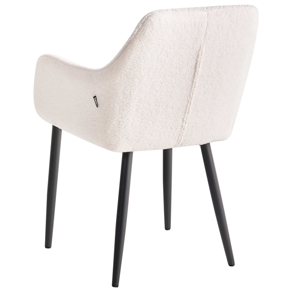 Set di 2 sedie da pranzo in tessuto bouclè bianco braccioli schienale intagliato gambe in metallo moderna industriale