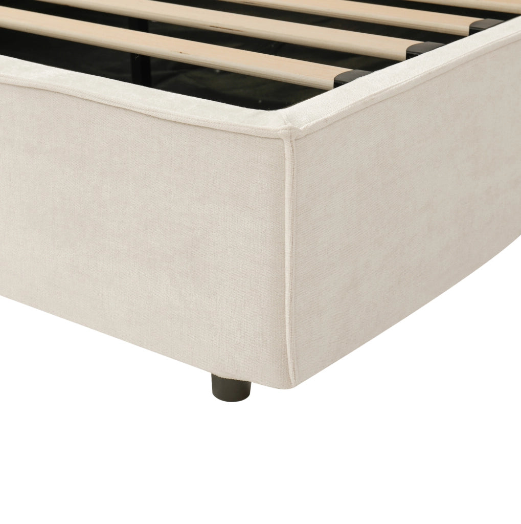 Letto imbottito con vano contenitore idraulico 216x157x97 cm in bouclé beige con rete a doghe
