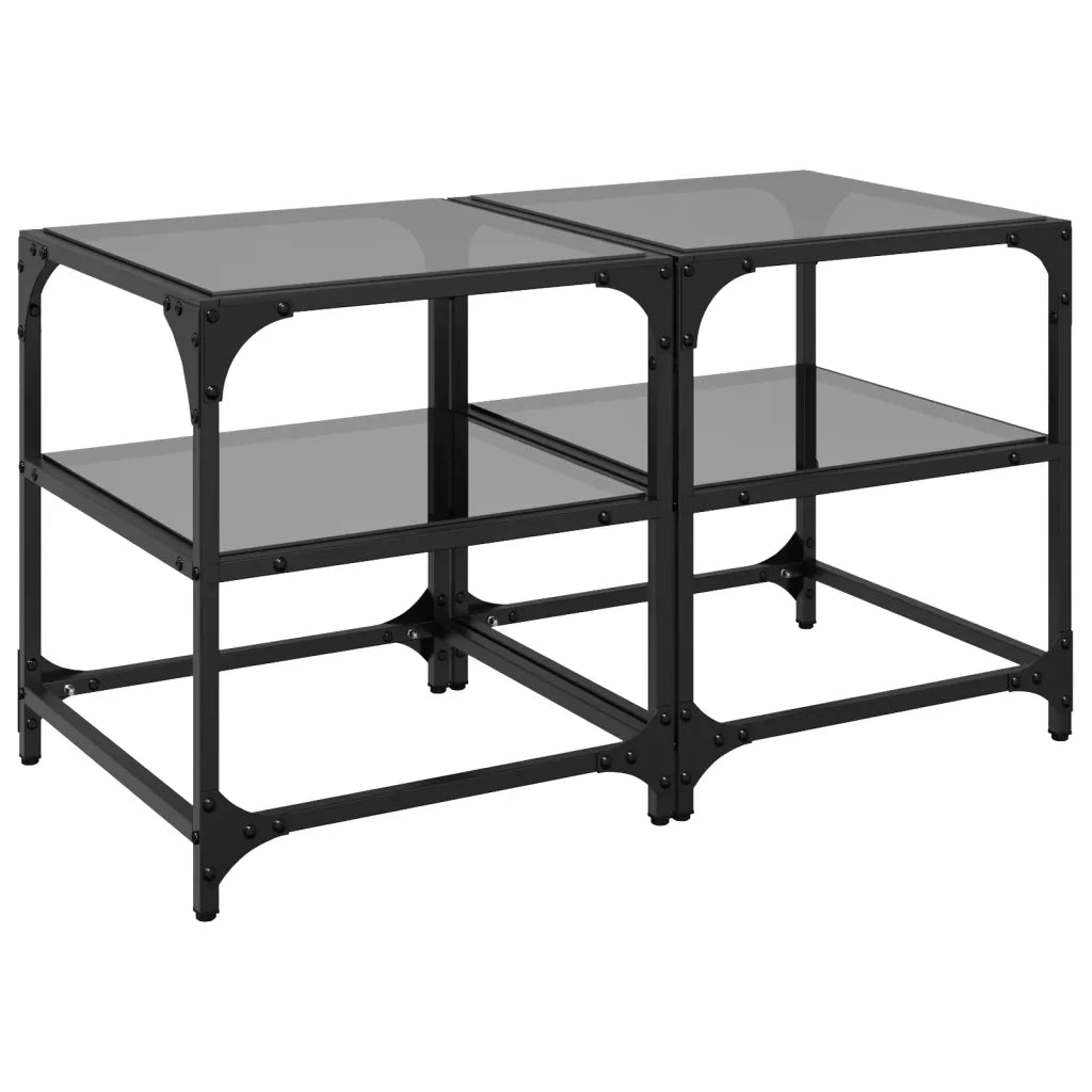 Tavolini da Salotto con Piano Vetro Nero 2pz 40x40x45cm Acciaio 846005