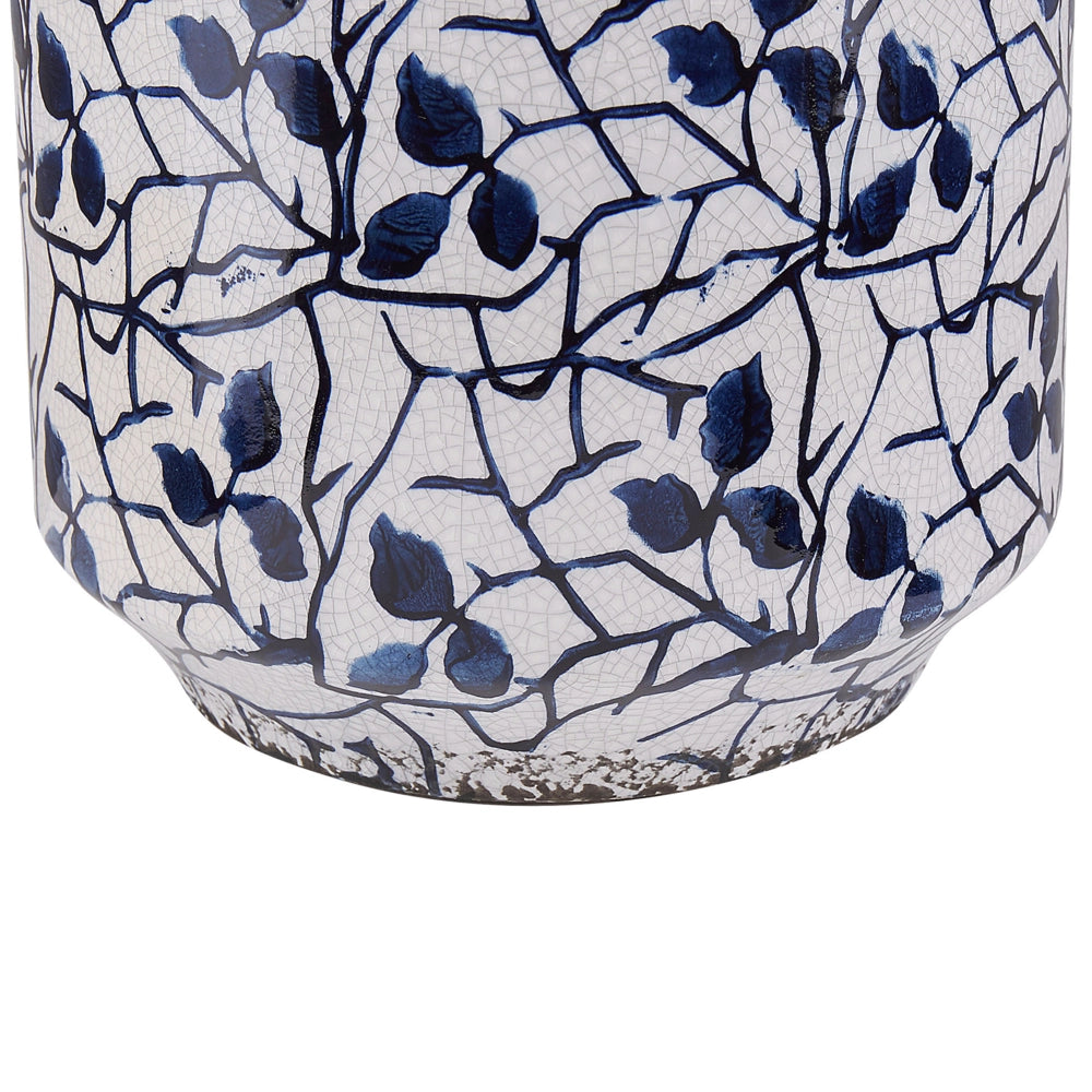 Vaso per fiori decorativo in gres porcellanato bianco e blu con motivo floreale impermeabile