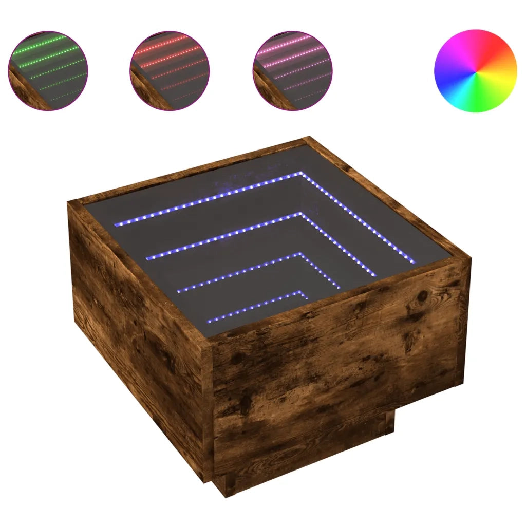 Comodino | Armadio da Notte | Mobiletto da notte con LED Infinity Rovere Fumo 40x40x30 cm