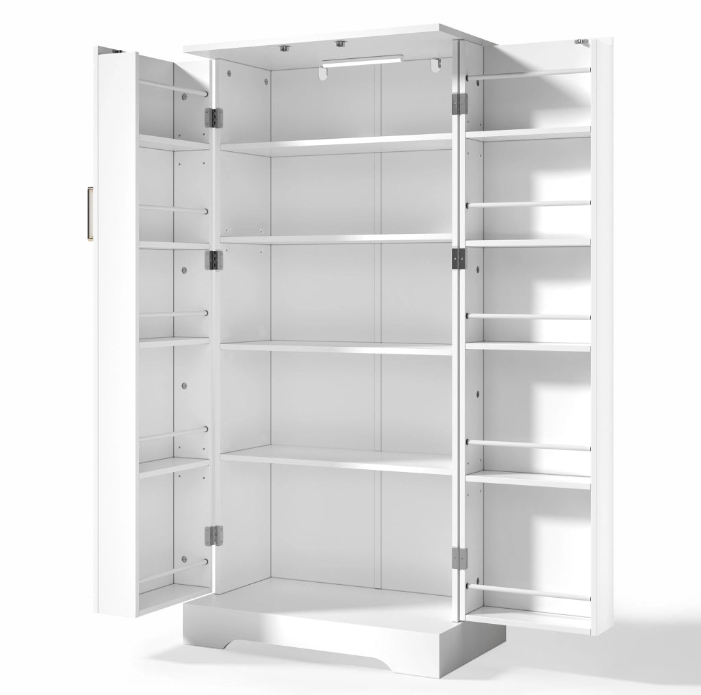 Credenza da cucina 60x35x128 cm bianca in PB e MDF con luce LED USB e ripiani regolabili