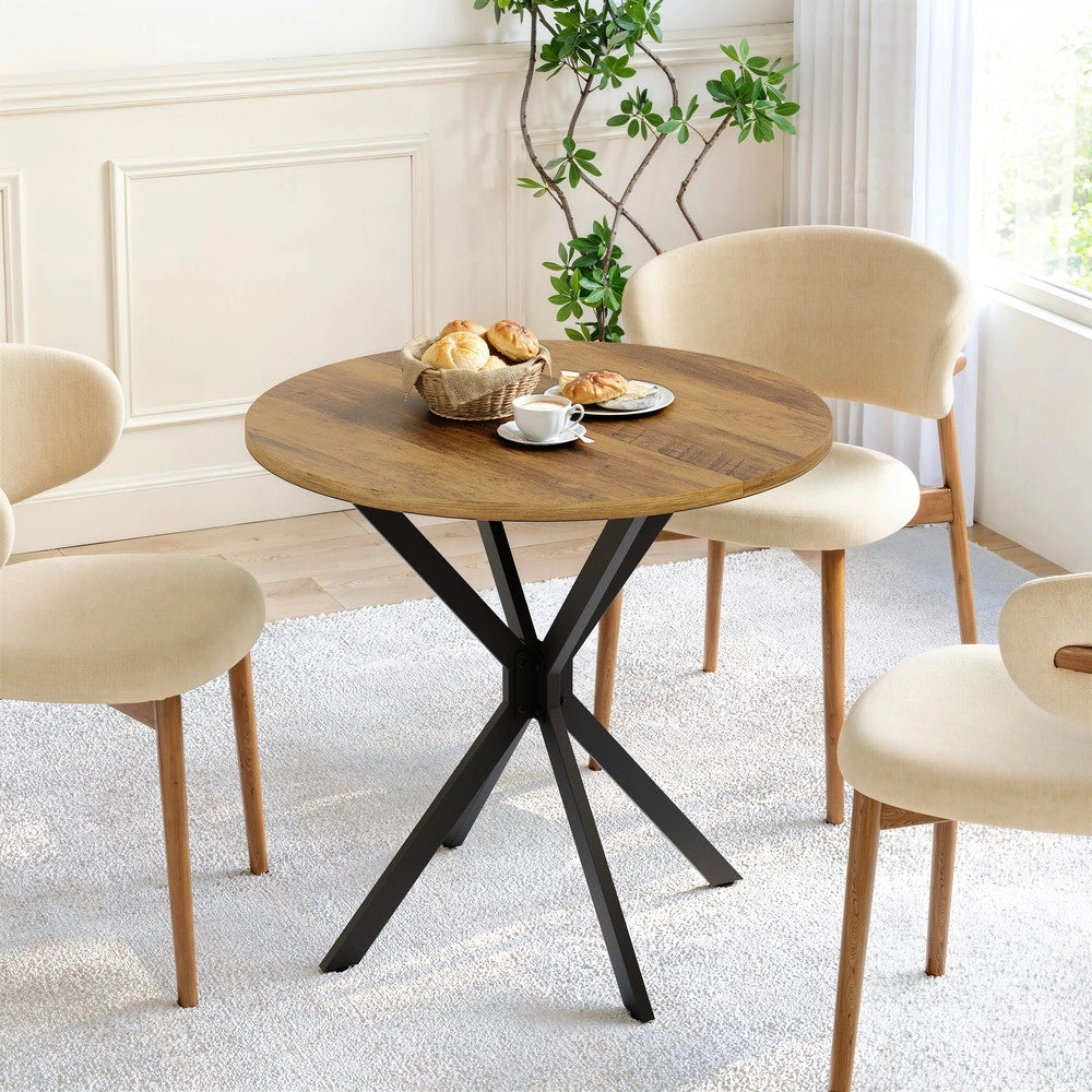 Tavolo Rotondo in Legno Stile Rustico ¨C MINIMAL ¨C Marrone e Nero, 80 cm