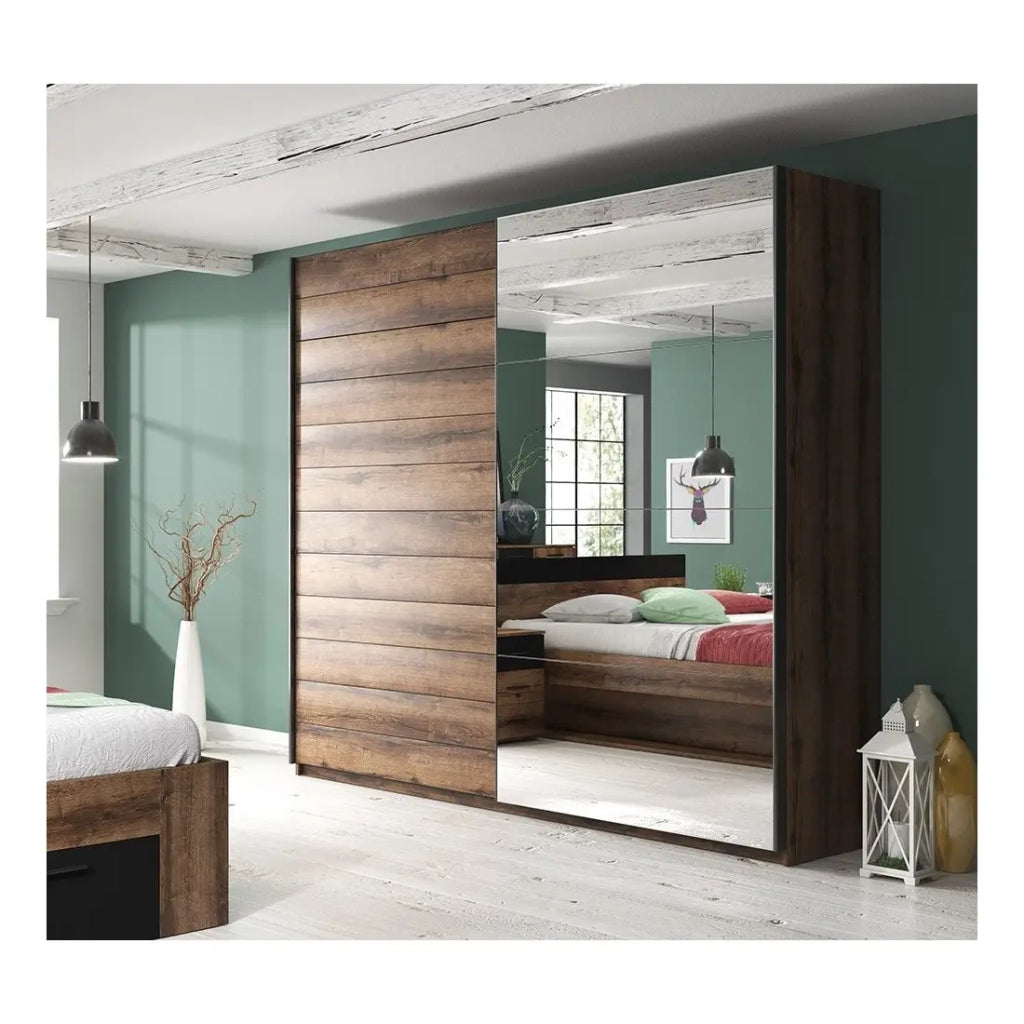 Armadio design 2 porte 220cm colore rovere scuro. Collezione EOS