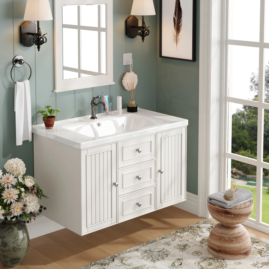 MOBILE bagno sospeso con lavabo in ceramica 78,5x46x46,8 cm bianco