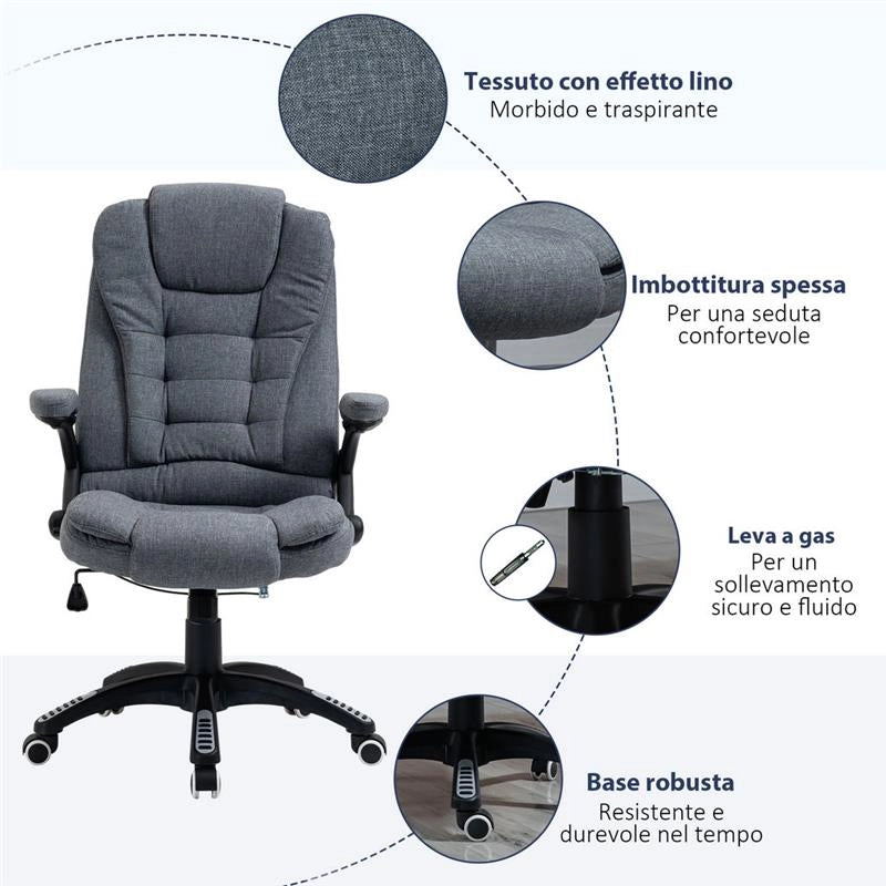 SEDIA DA UFFICIO ERGONOMICA RECLINABILE 65 X 72 X 110-120 CM IN COLORE GRIGIO