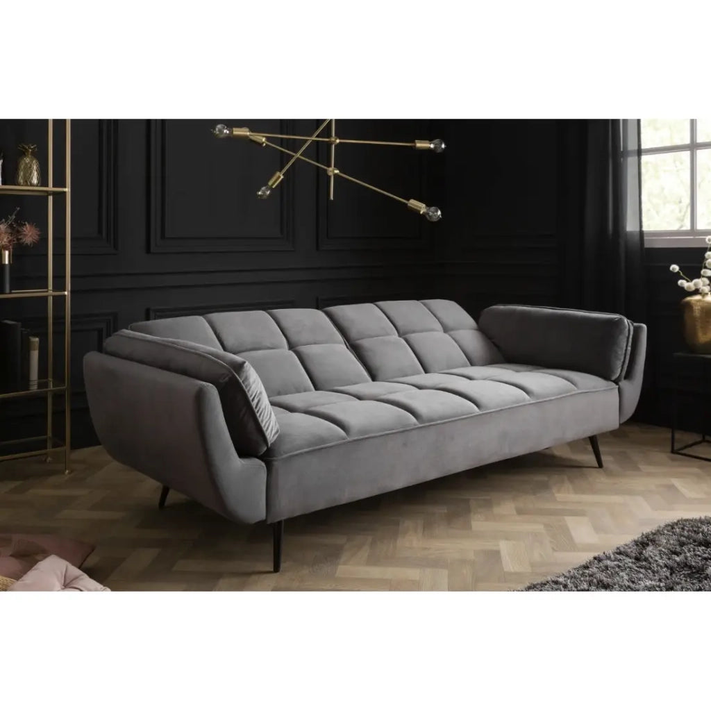 Divano dritto NEVISI grigio – Divano scandinavo trasformabile in velluto con piedi in metallo nero