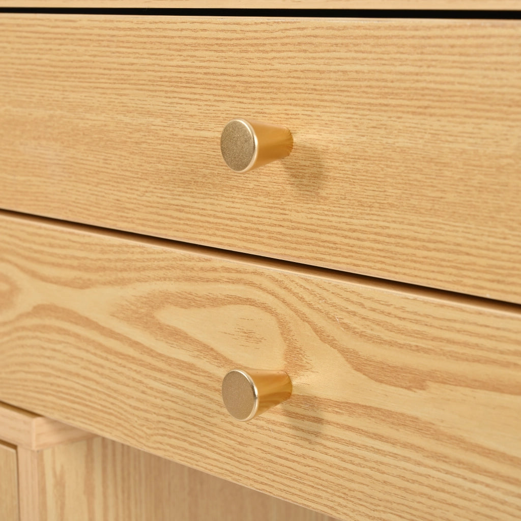 Set toeletta con specchio LED a 3 colori, 3 cassetti e mobile laterale, colore naturale