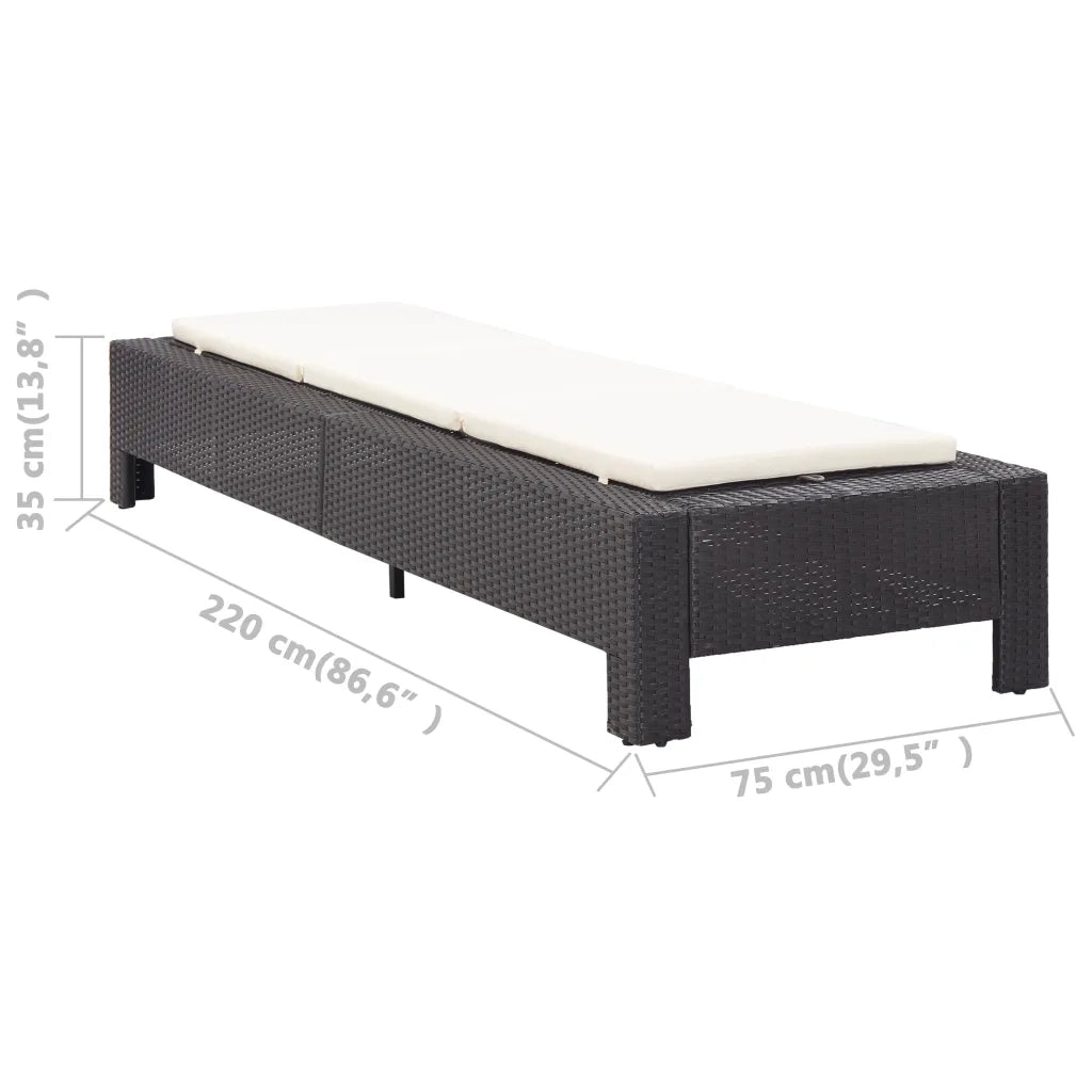 Lettino Prendisole con Cuscino Nero in Polyrattan 46234