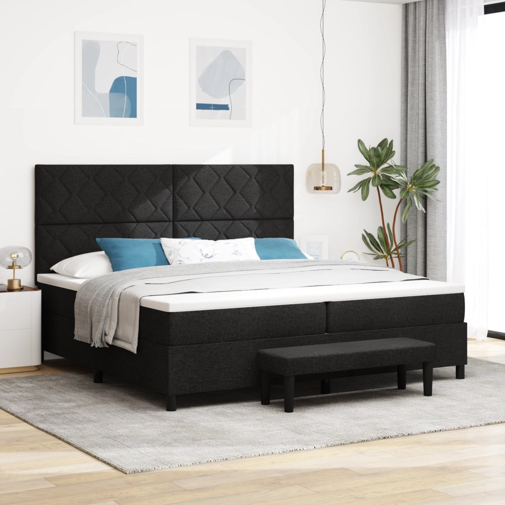 Letto a Molle con Materasso e Panchina Nera 200x200 cm Tessuto