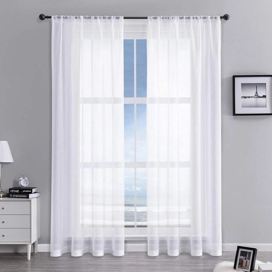 Veli con Occhi – Set da 2 – Bianco – 245x140 cm – Semi trasparente Tessuto di Lino per Salotto/Camera da Bambini