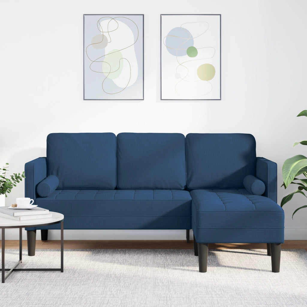 Divano L-Shaped 3 Posti Blu 160 cm Tessuto