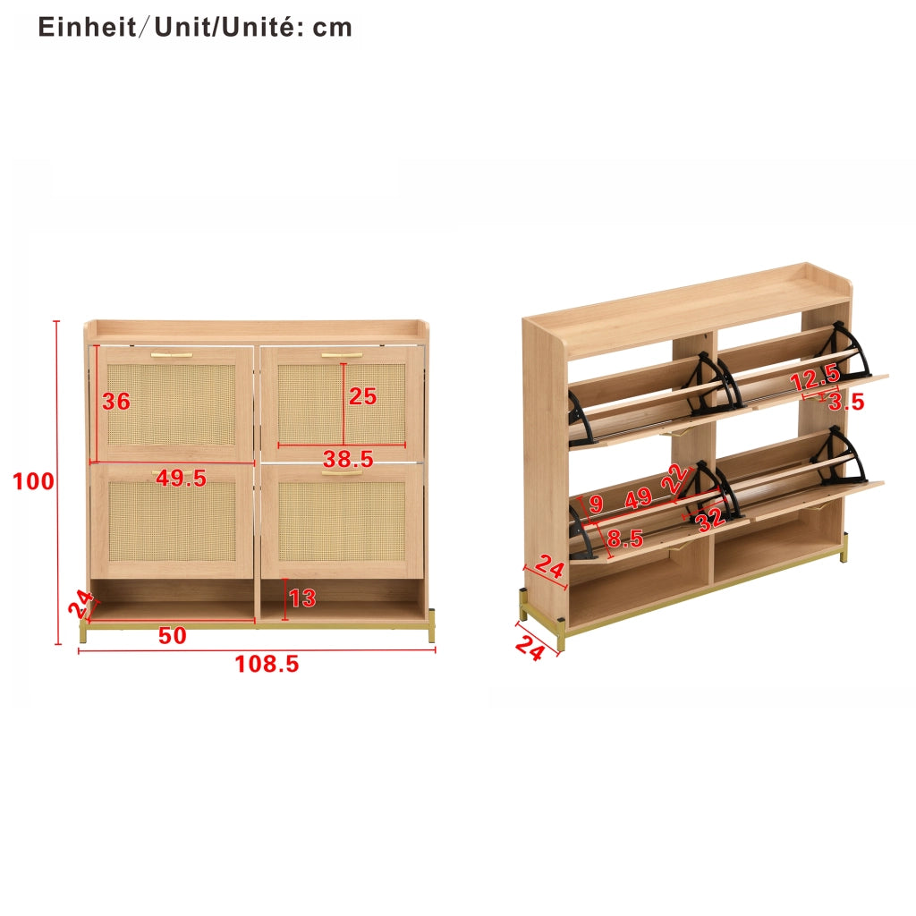 Scarpiera con 4 Ante e Ripiano Superiore; Salvaspazio; Stile Naturale; in MDF; 108;5×24×100 cm; Rovere Chiaro