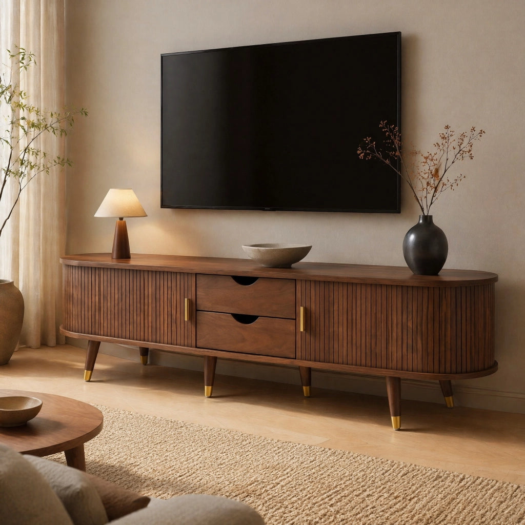 Mobile TV da 175 cm con porta scorrevole in rattan