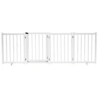 Cancellino Pieghevole per Cani Piccola/Media Taglia con Serratura in Legno 237.5x36x80cm - Bianco
