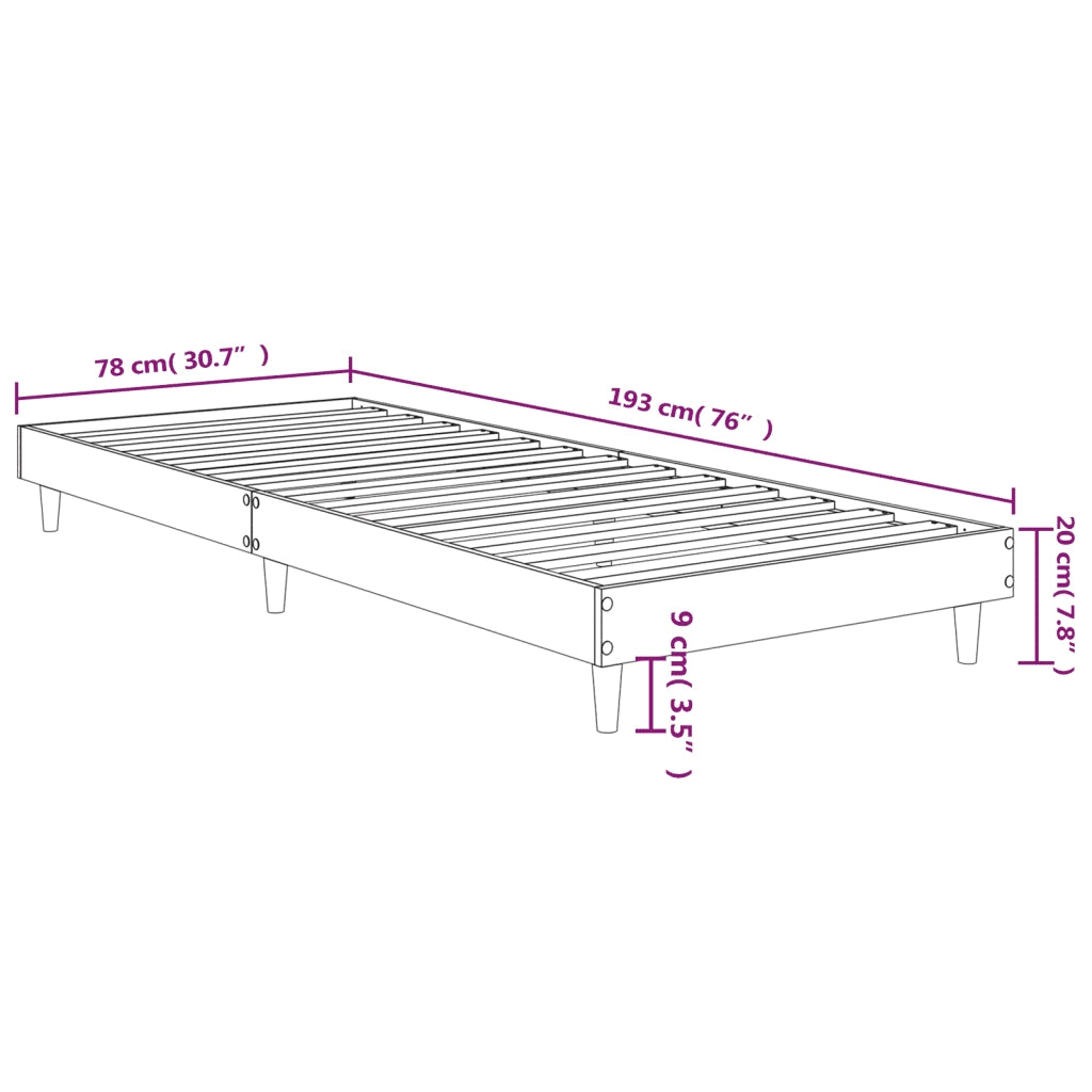 Letto singolo | Letto per adulti | Giroletto senza Materasso Rovere Fumo 75x190 cm in Truciolato