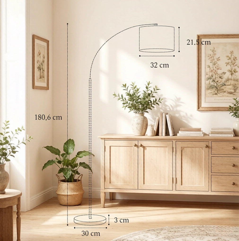 LAMPADA DA TERRA Dimmerabile 104,2x32x180,6 cm Metallo e Tessuto Nero/Crema