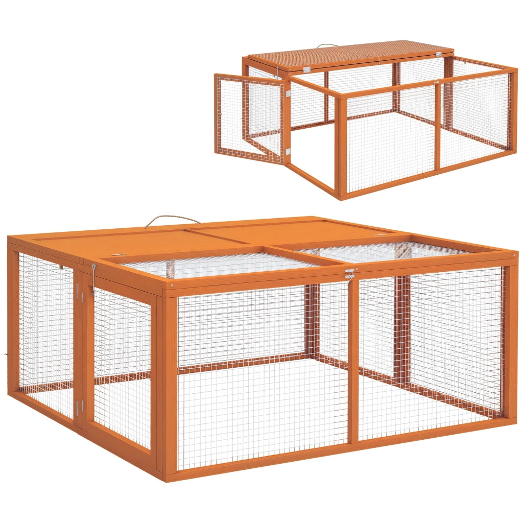 Conigliera da Esterno Pieghevole per Roditori ¨C zephmum ¨C Legno e Acciaio, 110x105x50 cm, Arancione