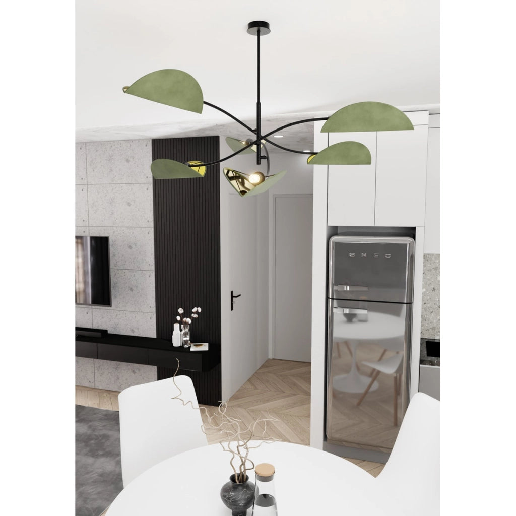 Lampada a sospensione Lotus in acciaio nero e velluto verde