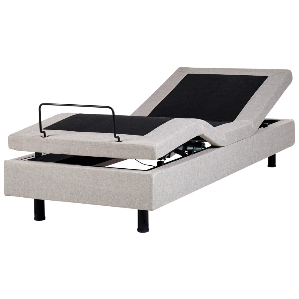 Letto singolo in poliestere beige chiaro regolabile con telecomando senza testiera 90 x 200 cm stile moderno