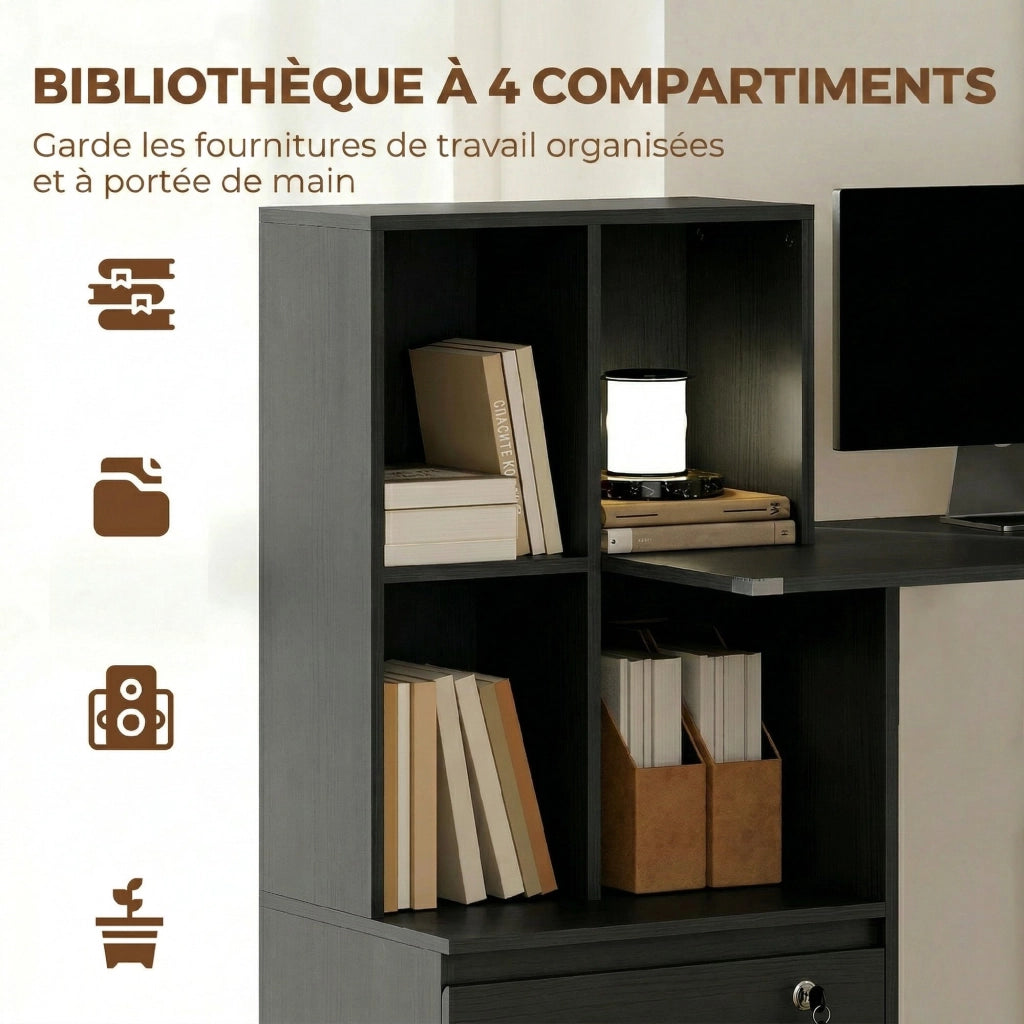 Scrivania con libreria e cassetto bloccabile ¨C Zephmum ¨C Nero, legno, 126x50x109 cm
