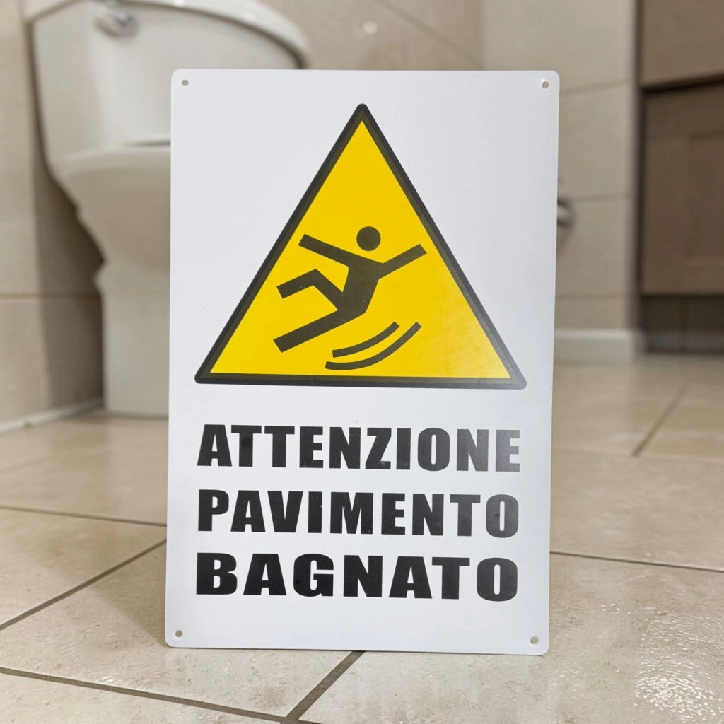 Cartello Attenzione Pavimento Bagnato 30x20 cm con 4 Fori 64504