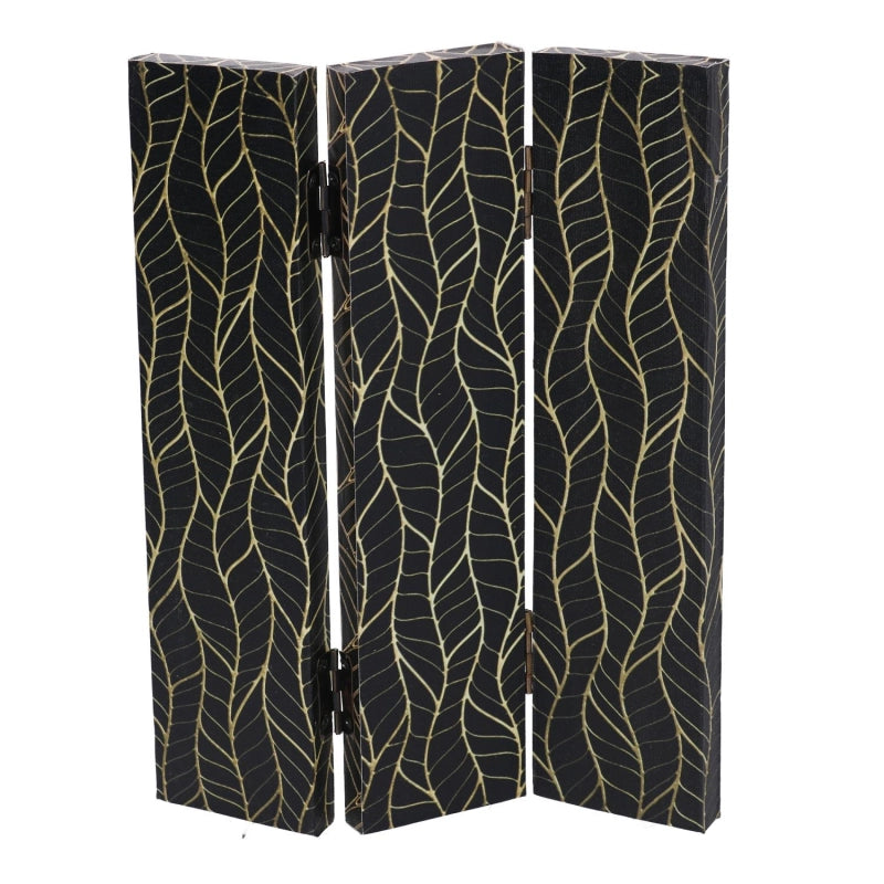 Paravento stampa 3 ante nero decori oro cm 120,6x2,5h180