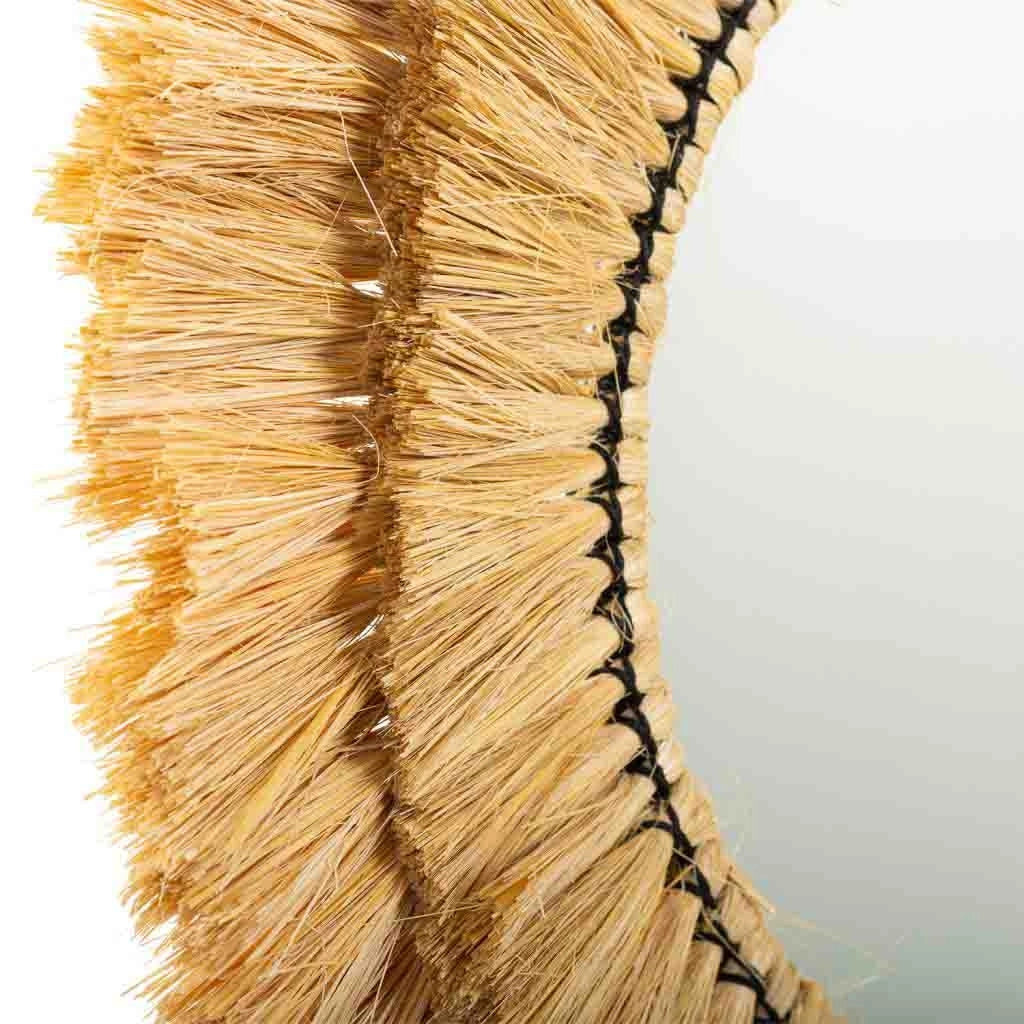 Specchio rotondo in fibra naturale marrone 57x57x6h