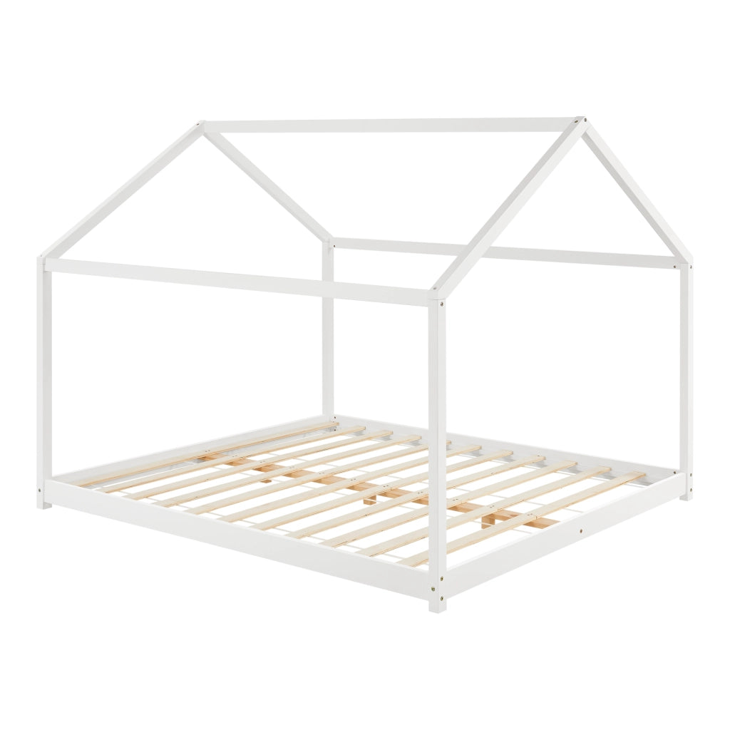 Letto per Cameretta 'Cerro' a Forma di Casetta 160 x 200 cm Legno di Pino Bianco [en.casa]