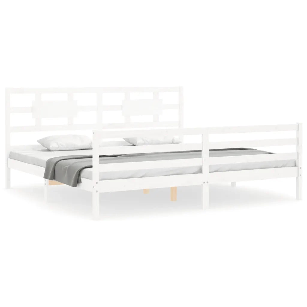 Giroletto con Testiera-Struttura Letto con testiera Bianco 200x200 cm in Legno Massello 898930