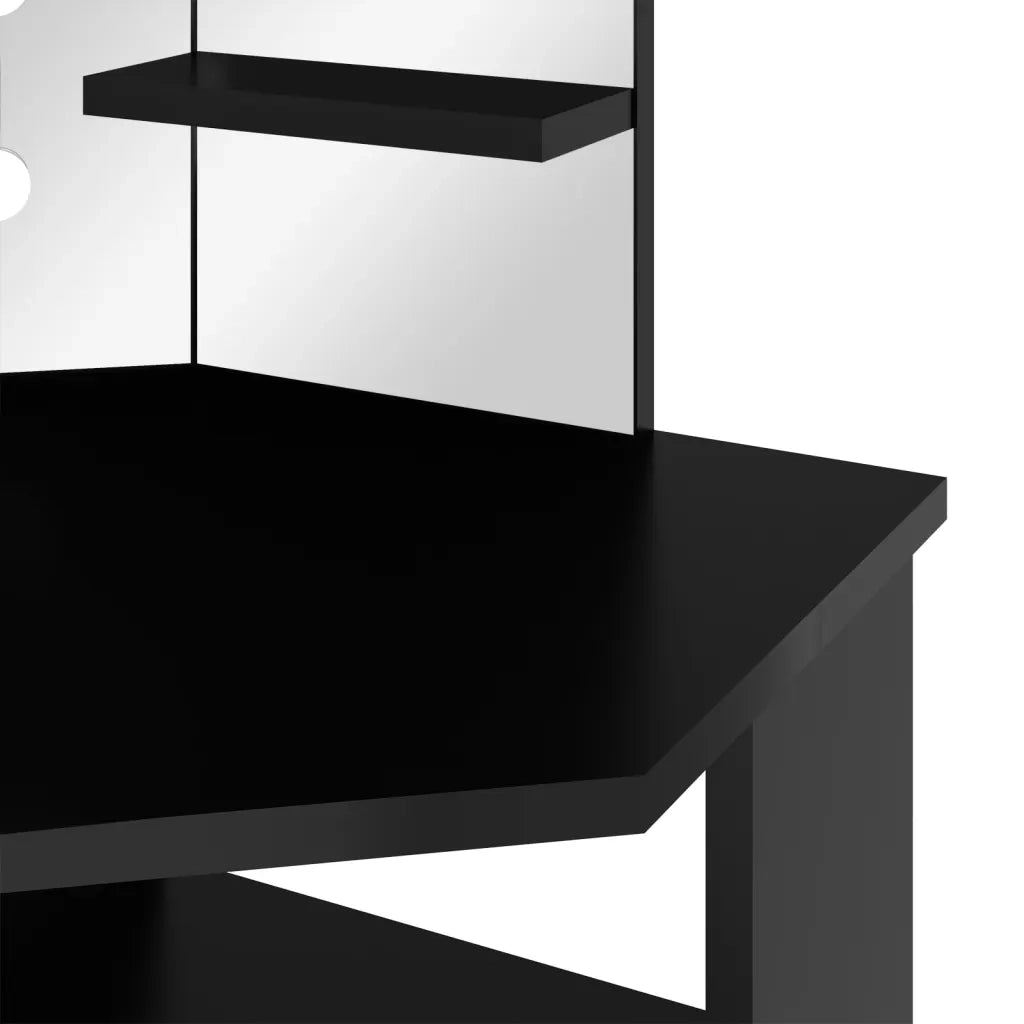 Tavolino da Trucco-Toeletta Angolare con LED Nero 111x54x141,5 cm