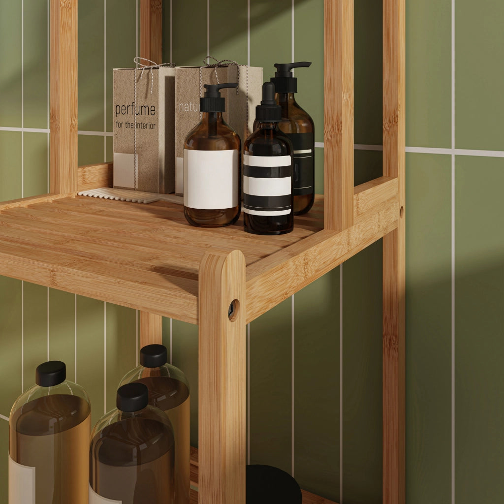 Scaffale da Bagno Anun in Bambù con 4 Scomparti Aperti 128 x 30 x 30 cm - Color Naturale [en.casa]