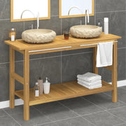 Mobile Vanità Bagno e Lavandini Marmo Crema Legno Massello Teak 3096582