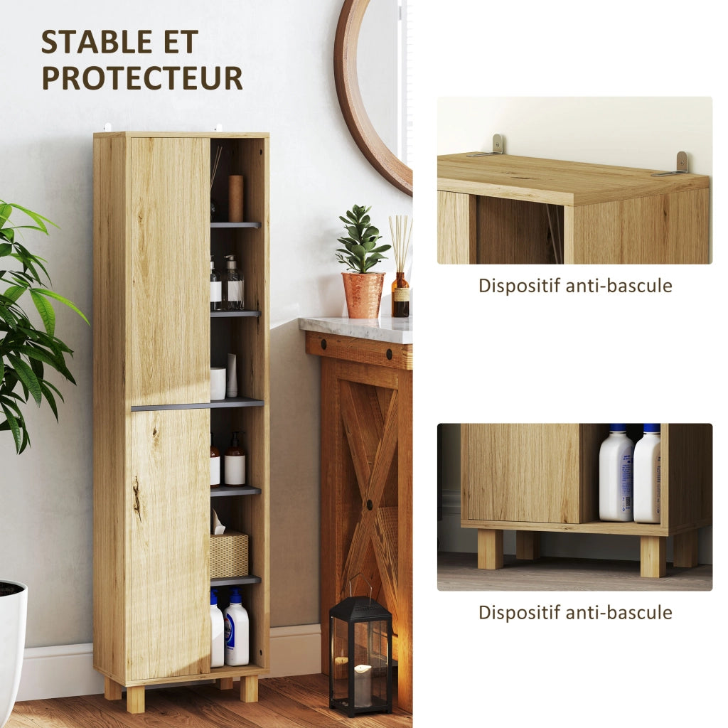Armadio colonna bagno con 6 ripiani aperti e 2 ante ¨C zephmum ¨C legno naturale