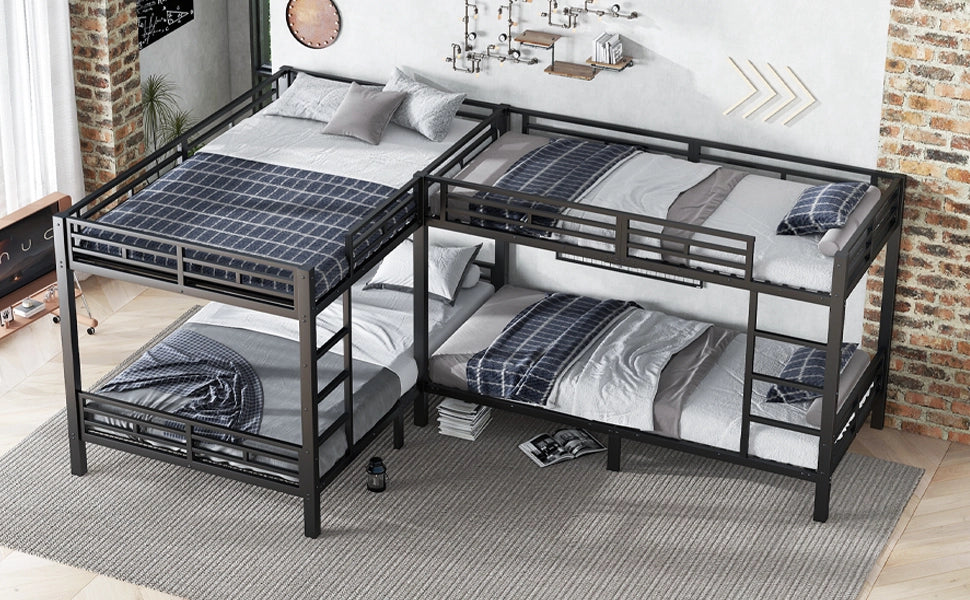 DESMIU Letto a castello 90 × 200 cm e 140 × 200 cm con scala a 3 gradini, senza materasso, in metallo nero