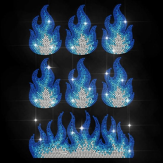 Sticker di trasferimento a caldo con effetto fiamma blu - Strass Stickers - Decorazione per abbigliamento - 29,7 x 21 cm - Effetto visivo realistico