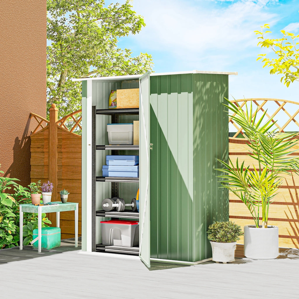 Capanno Porta Attrezzi 142x86x189 cm con Tetto Inclinato e Porta Bloccabile in Metallo Verde Chiaro