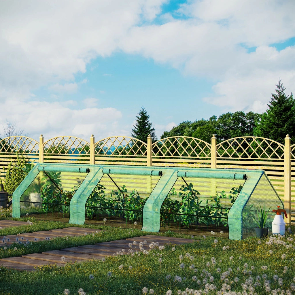 Mini Serra per Piante Impermeabile con 3 Ingressi Avvolgibili, in Acciaio e PE, 400x100x80 cm, Verde