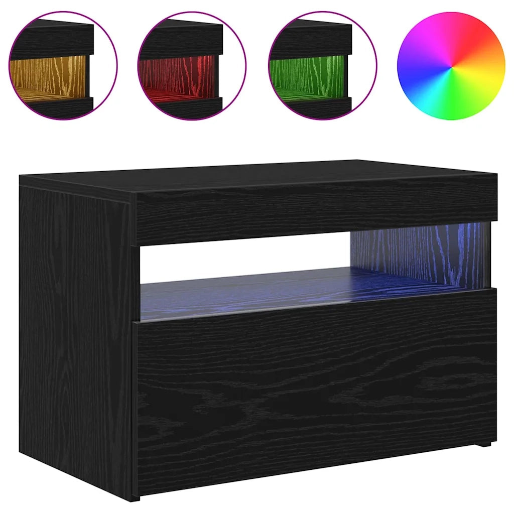 Mobile TV con LED Rovere Nero 60 x 35 x 40 cm Legno multistrato 862555
