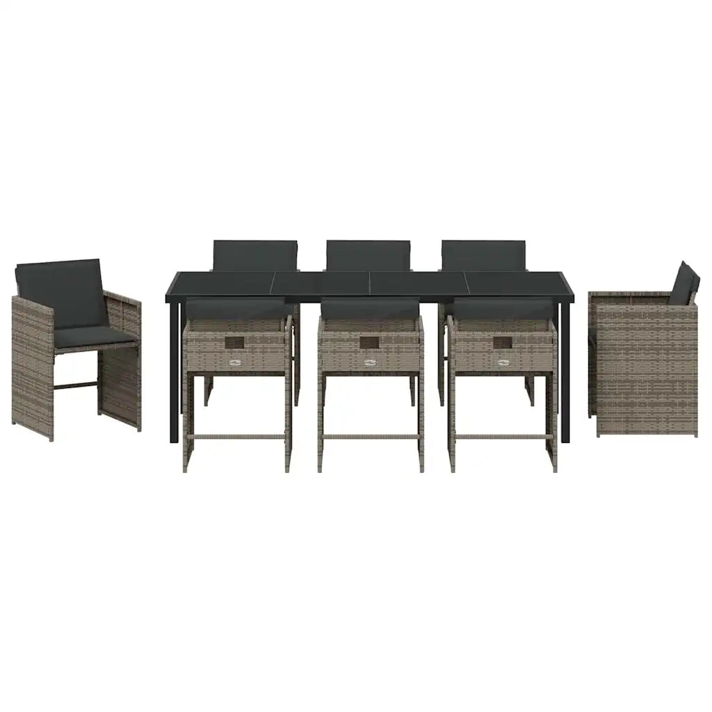 Set da Pranzo per Giardino con cuscino 9 pcs Grigio polyrattan 3379983