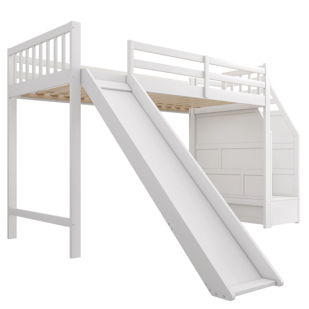 Letto a Soppalco con Scivolo e Scala ¨C MINIMAL ¨C Bianco 90x200