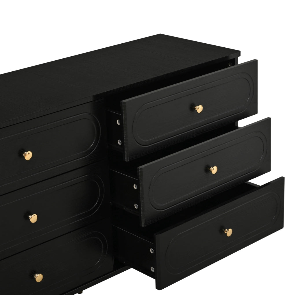 Credenza nera con 6 cassetti e gambe in metallo 120 cm