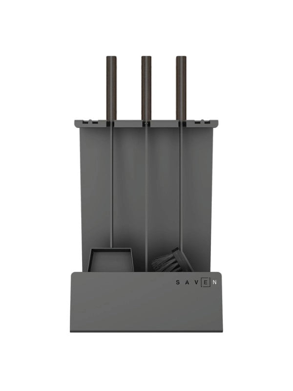 Set attrezzi per camino 3 pezzi in acciaio e legno Nero - Set 4 L