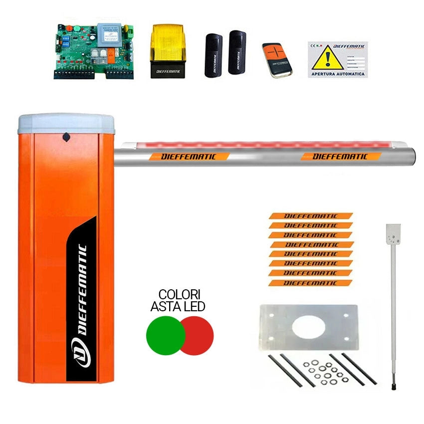 KIT AUTOMAZIONE BARRIERA ASTA CON LED 4 MT AUTOMATICA STRADALE ELETTRICA 230V